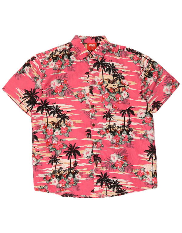 Lowes Mens Short Sleeve Shirt XL Pink Floral Polyester Hawaiian