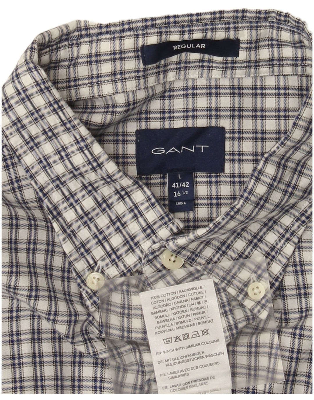 Gant Herre Regular Fit skjorte str. 16 1/2 Stor hvid ternet bomuld