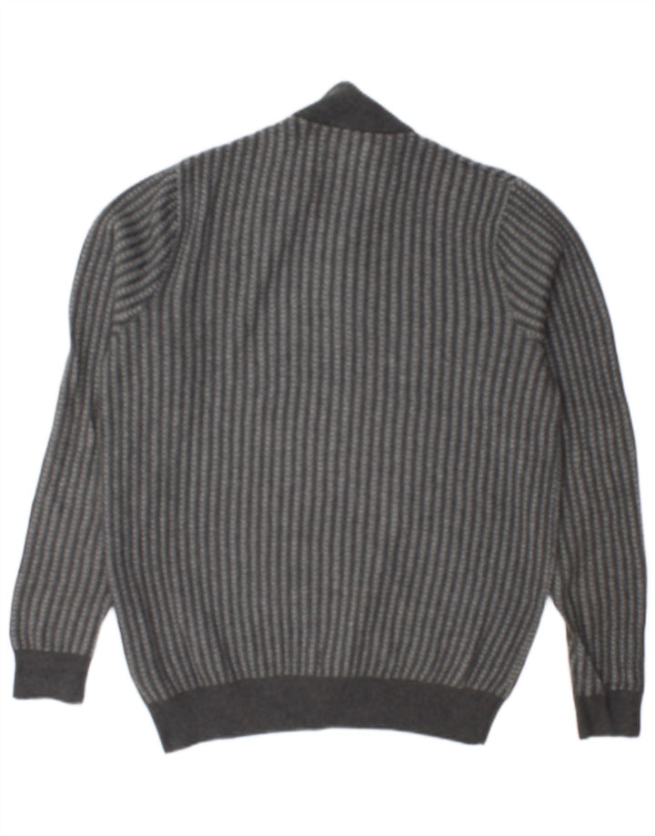 MARKS & SPENCER Herre sweater med lynlåshals mellem grå stribet bomuld