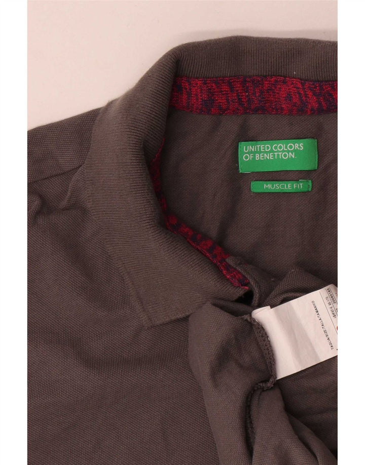 Benetton Herre Muscle Fit Polo Shirt Medium Grey Bomuld