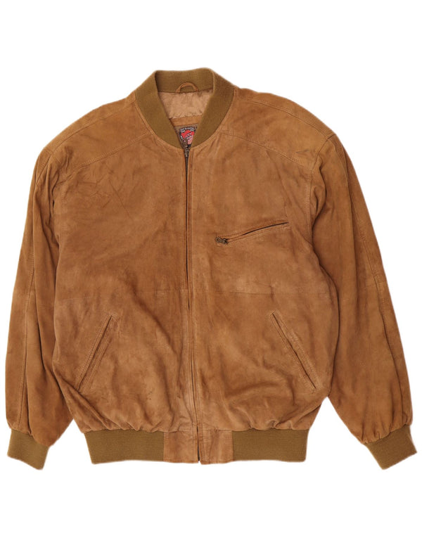 Vintage herre bomber ruskindsjakke UK 44 2XL brunt læder