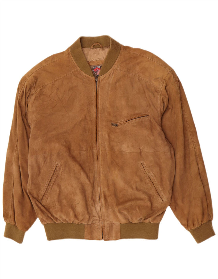Vintage herre bomber ruskindsjakke UK 44 2XL brunt læder