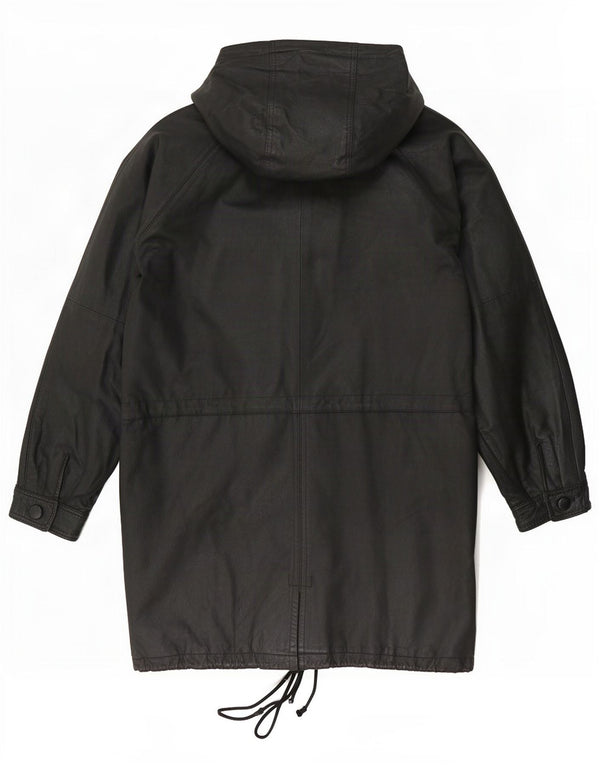 Vintage hættejakke til kvinder oversize læderfrakke UK 18 XL Sort