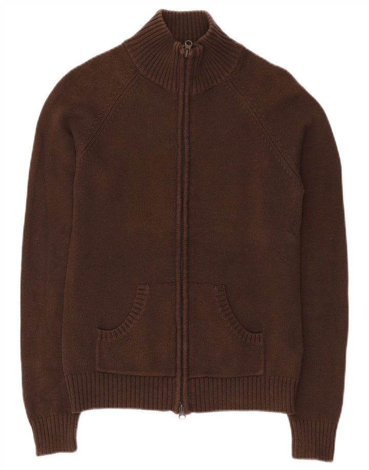 Zara Sweater med lynlås til kvinder UK 12 Medium Brun Bomuld