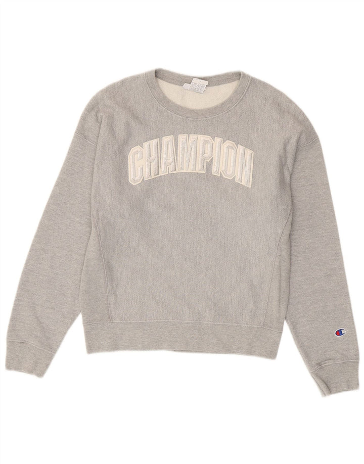 CHAMPION Dame Grafisk Sweatshirt Jumper UK 14 Medium Grey Bomuld