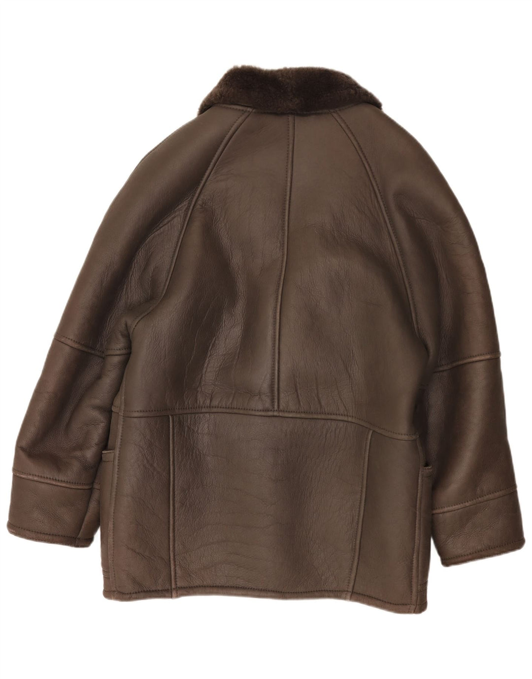 Vintage herre dobbeltradet shearling jakke IT 50 stort brunt læder