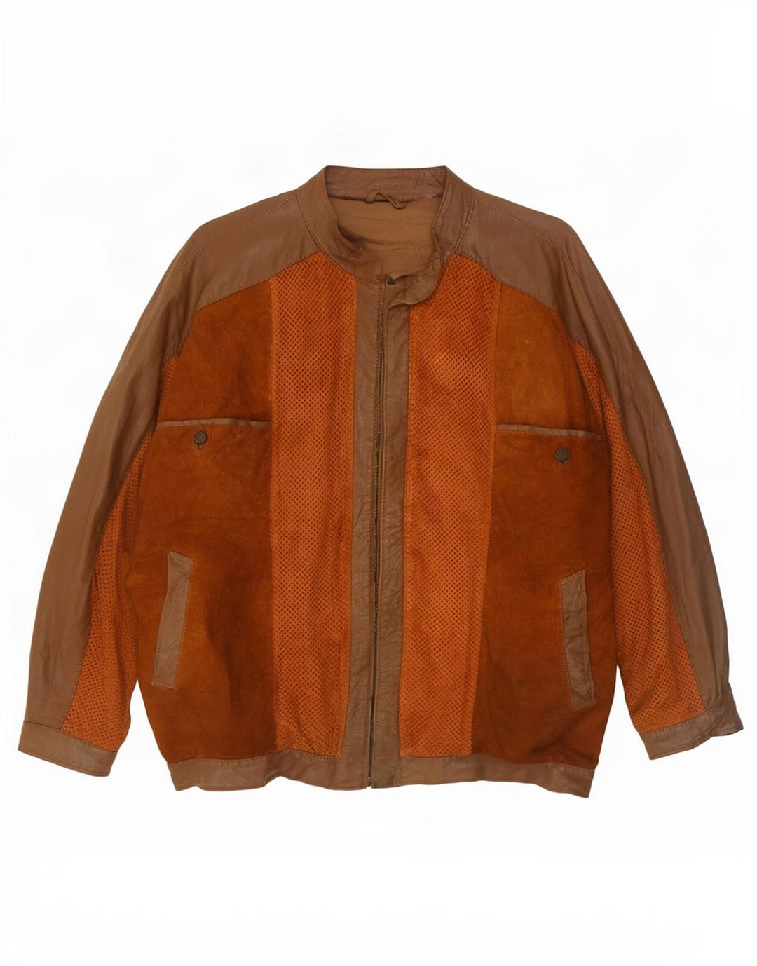 Vintage Herre Bomber Læderjakke UK 38 Medium Brown Colourblock