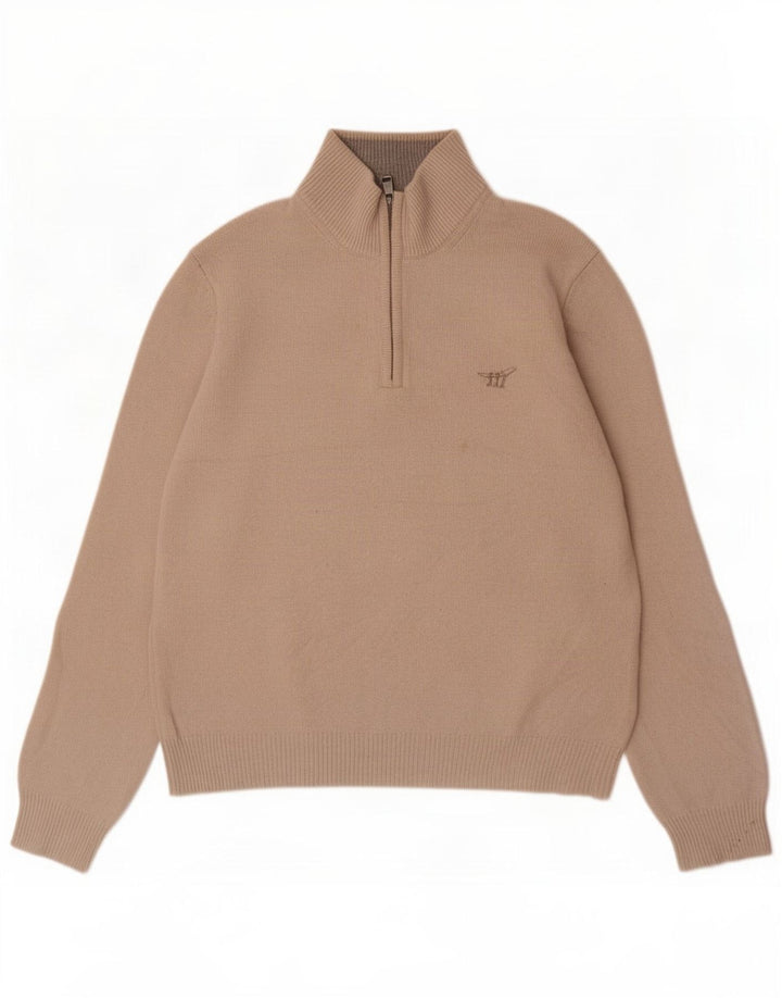 Henry Cottons Herre Zip Neck Jumper Sweater Stor Beige Virgin Wool