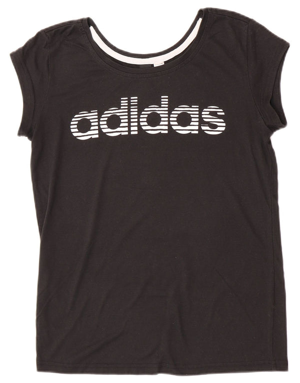 Adidas Dame Grafisk T-Shirt Top UK 12 Medium Sort