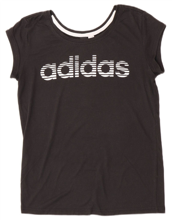 Adidas Dame Grafisk T-Shirt Top UK 12 Medium Sort