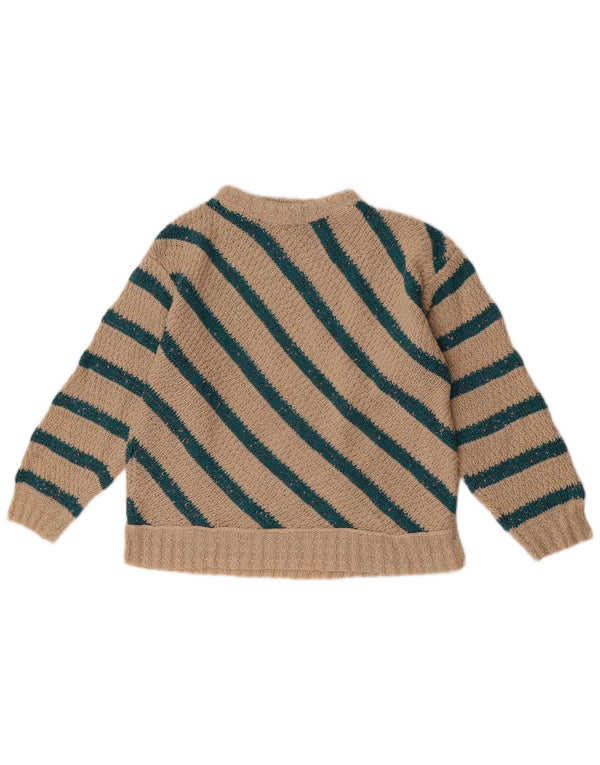Vintage Dame Boat Neck Jumper Sweater UK 12 Medium Beige Stribet