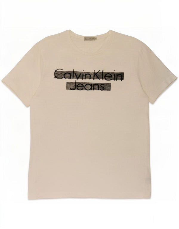 Calvin Klein Jeans Dame Grafisk T-Shirt Top UK 18 XL Hvid Bomuld
