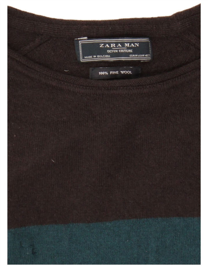 Zara Herre Boat Neck Jumper Sweater Medium Multicolored Colourblock Uld