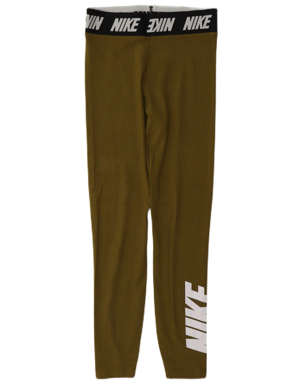 Nike Dame Grafiske Leggings UK 10 Small Khaki Colourblock Bomuld