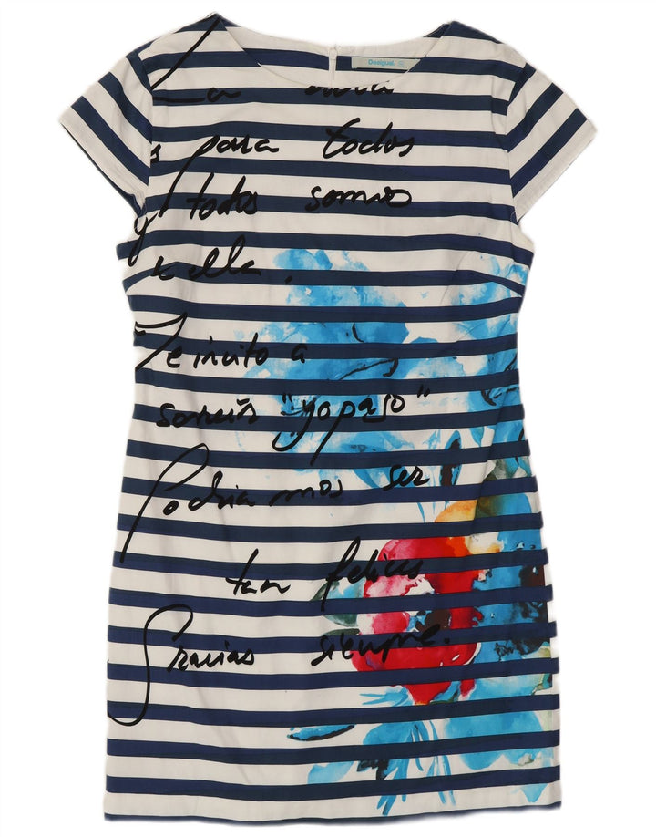 DESIGUAL Womens Graphic Sheath Dress EU 42 Large Navy Blue Striped