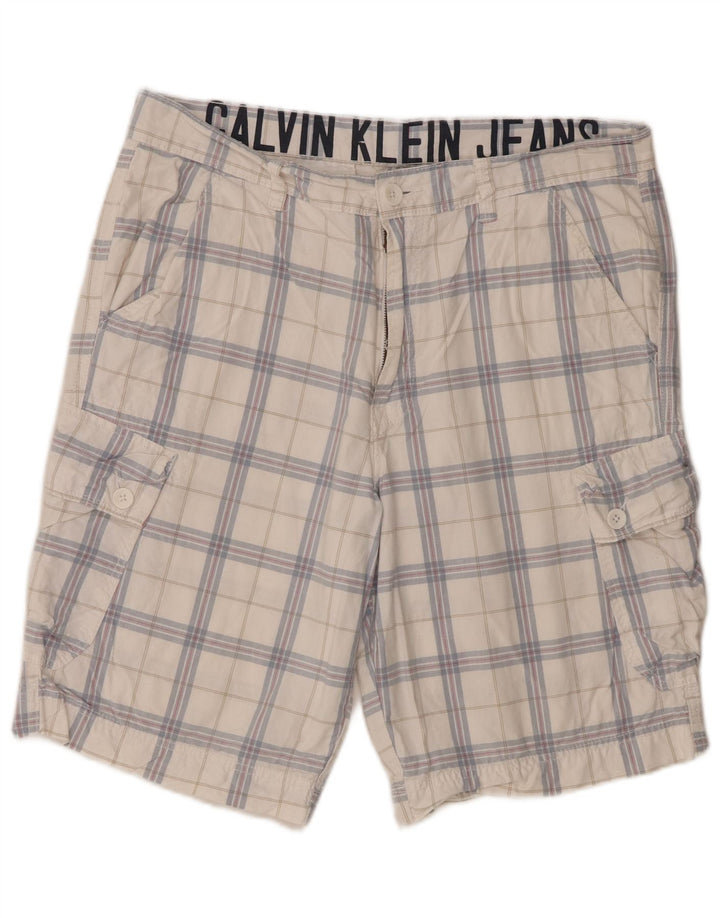 Calvin Klein Herre Cargo Shorts W34 Stor hvid ternet bomuld