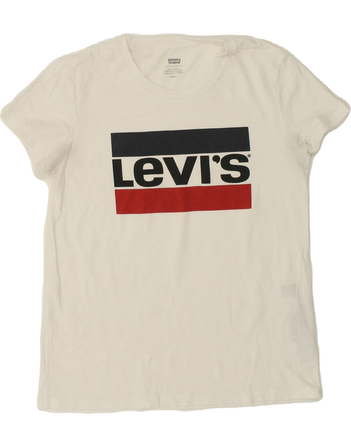 LEVI'S Womens Graphic T-Shirt Top UK 10 Small White Cotton Vintage Levi's and Second-Hand Levi's from Messina Hembry 