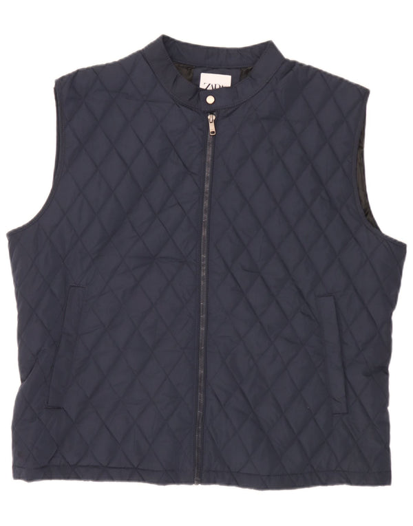 Zara Herre Quiltet Gilet UK 44 2XL Navy Blue Polyester