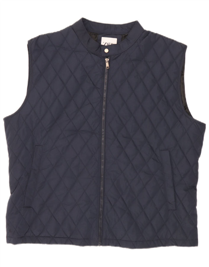 Zara Herre Quiltet Gilet UK 44 2XL Navy Blue Polyester