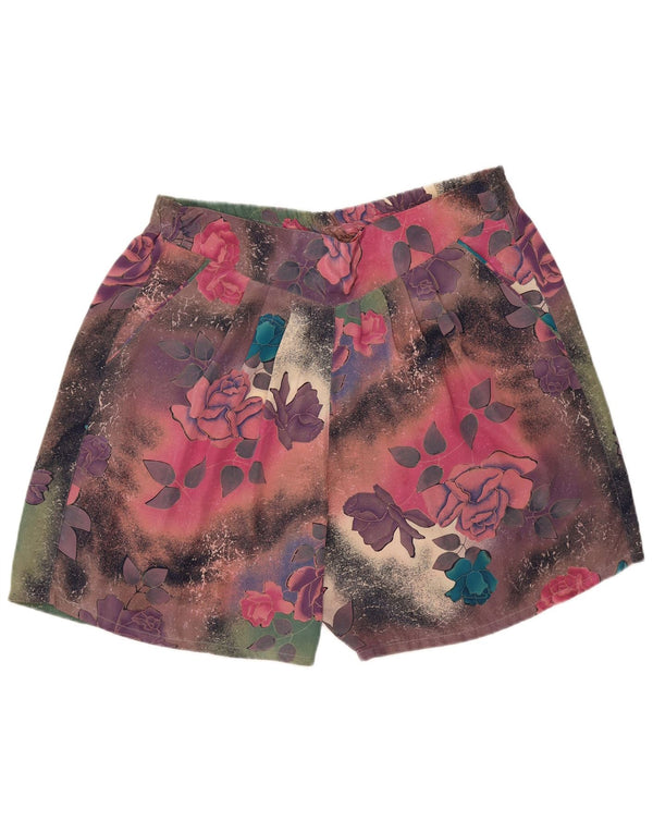 Vintage højtaljede chinoshorts til kvinder W38 XL Flerfarvet blomstersilke