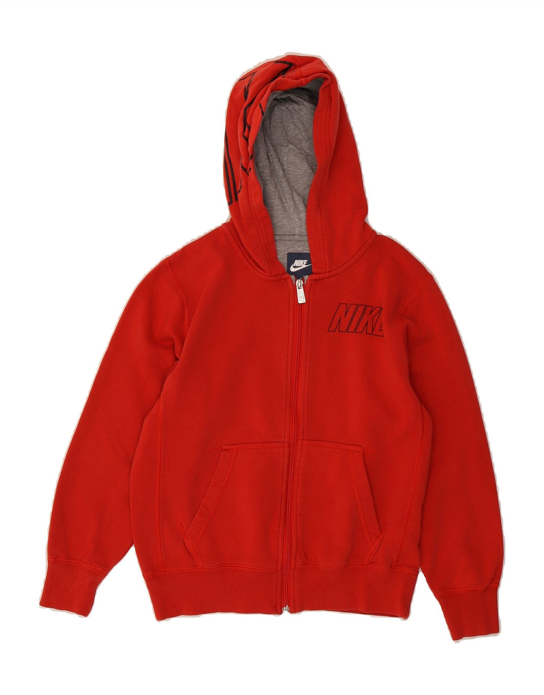 NIKE Boys Graphic Zip Hoodie Sweater 10-11 Years Medium Red Cotton Vintage Nike and Second-Hand Nike from Messina Hembry 