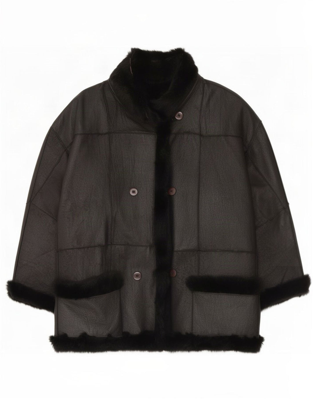 Vintage Dame 3/4-ærmet Shearling Jacket UK 16 Large Black