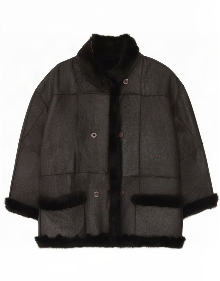 Vintage Dame 3/4-ærmet Shearling Jacket UK 16 Large Black