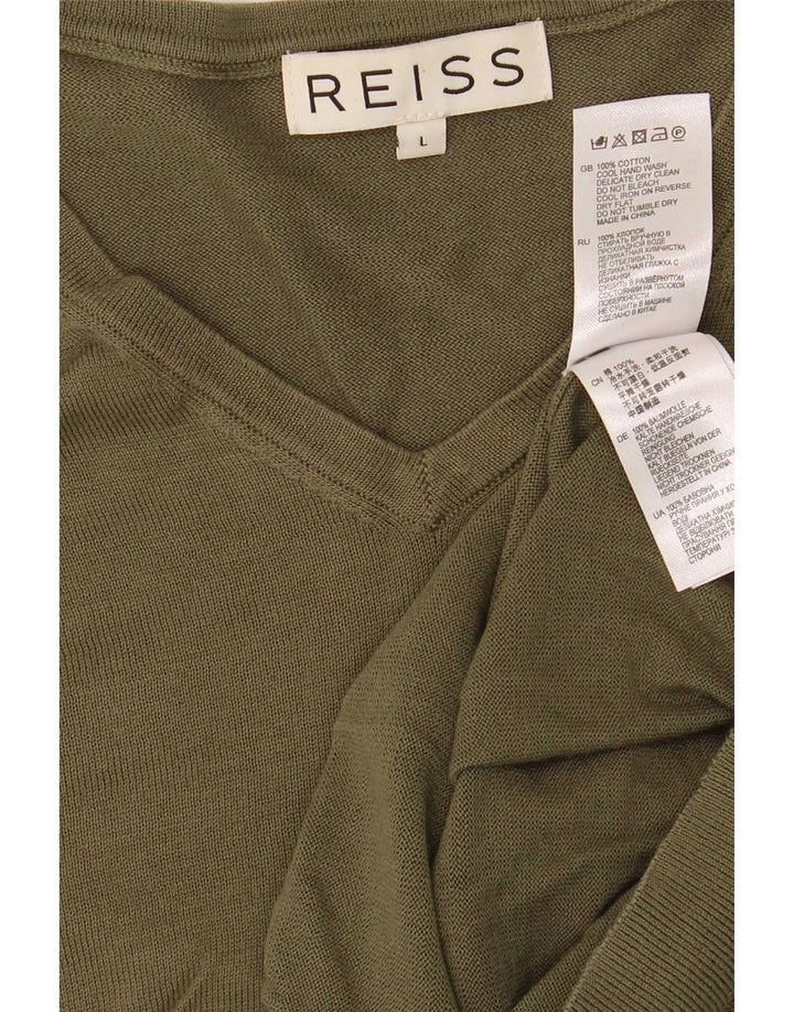 Reiss Herre V-hals sweater Stor Khaki Bomuld