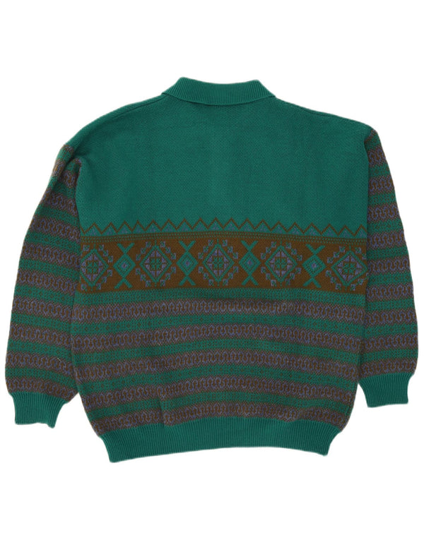 Claude De Pierre Mens Polo Neck Jumper Sweater XL Green Fair Isle Acrylic