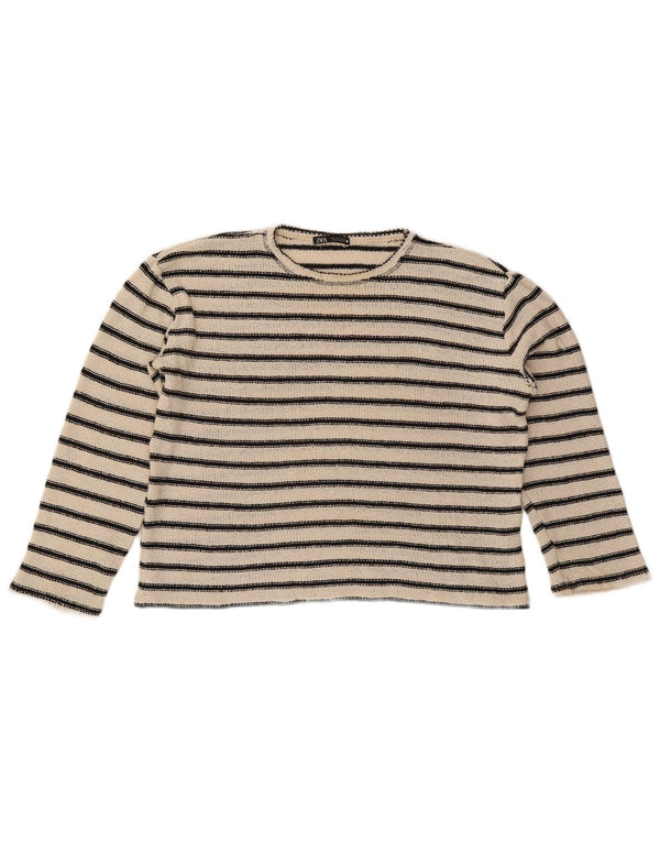 Zara Womens Crop Boat Neck Jumper Sweater UK 16 Large Off White Stribet
