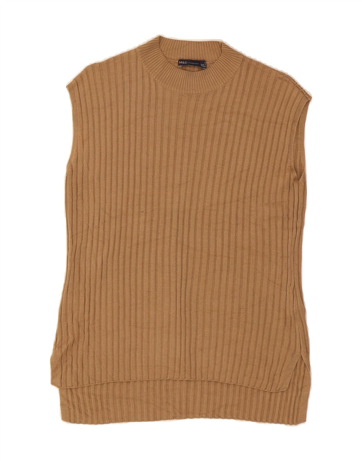 MARKS & SPENCER Womens Longline Vest Tank Top UK 14 Medium Brown Viscose Vintage Marks & Spencer and Second-Hand Marks & Spencer from Messina Hembry 
