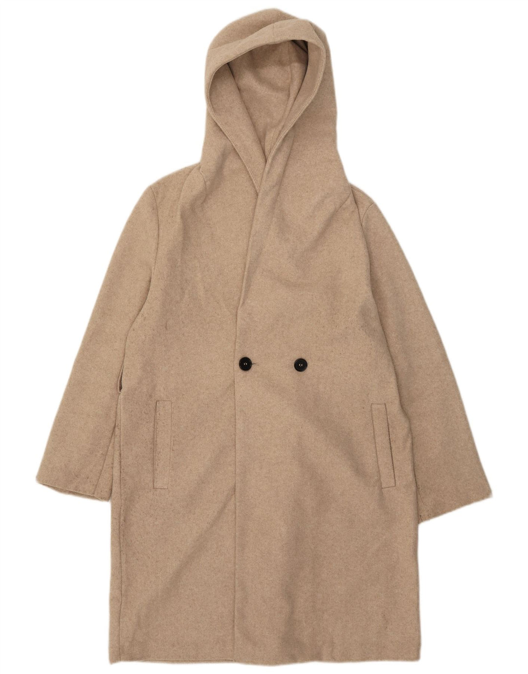 Zara Overfrakke med hætte til kvinder UK 14 Medium Beige Polyester
