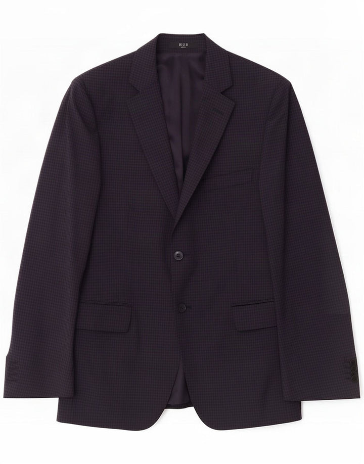 Hub Herre 2-knaps Blazer Jacket IT 50 Large Navy Blue Gingham Wool