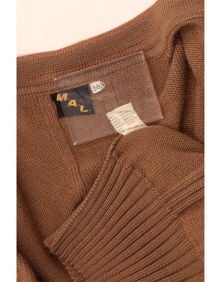 Vintage Herre Cardigan Sweater IT 56 2XL Brun Colourblock Uld