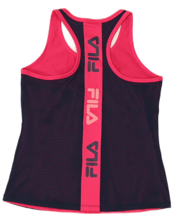 Fila Kvinders Grafisk Vest Top UK 12 Medium Navy Blue Colourblock Polyester