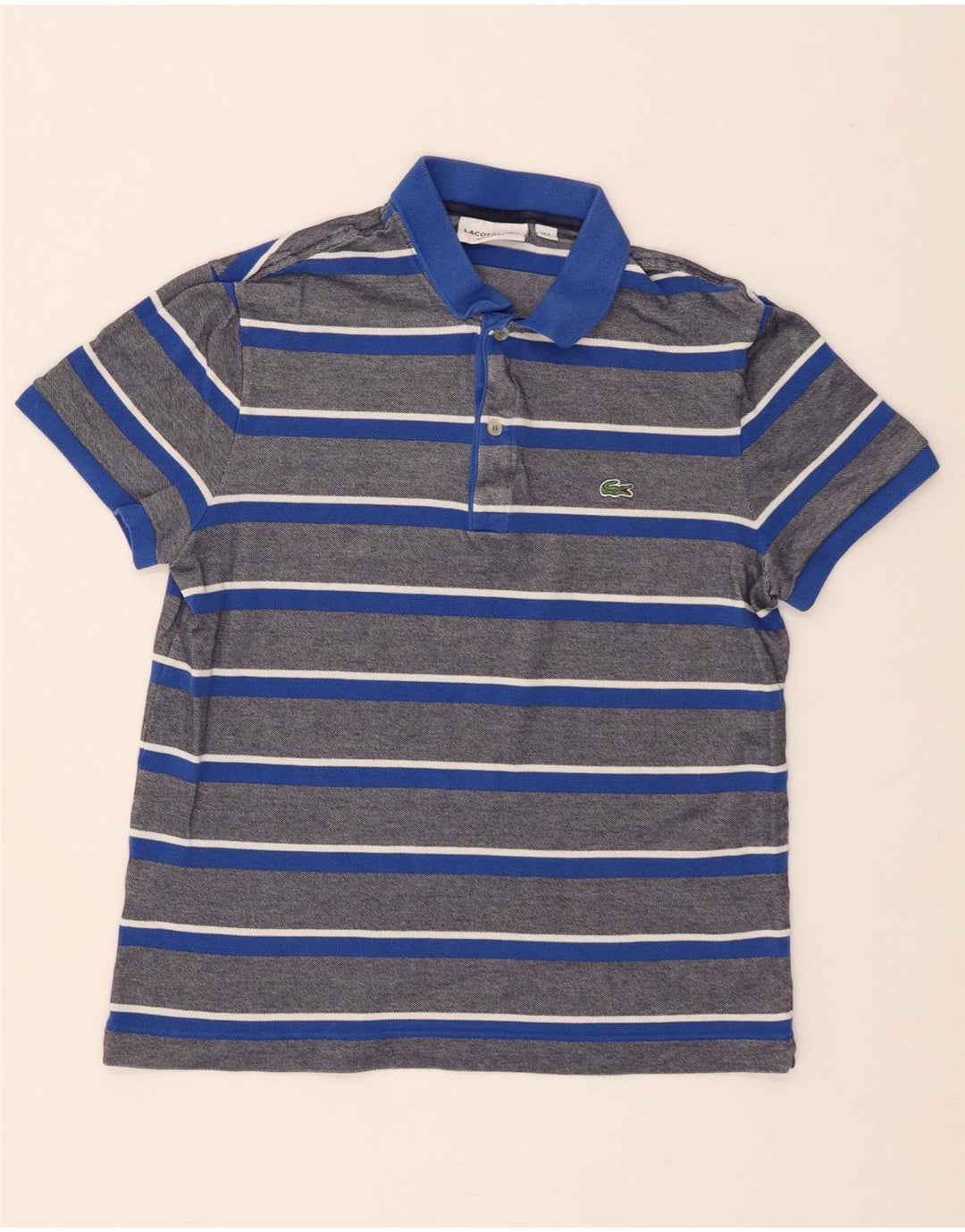 Lacoste Herre Regular Fit poloshirt størrelse 4 Medium blå stribet bomuld