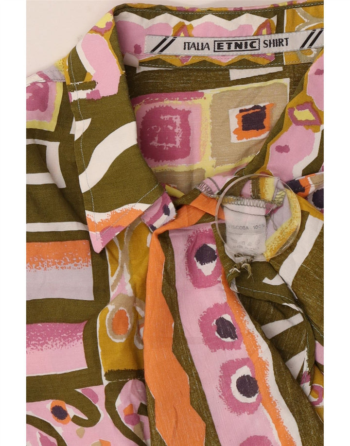 Vintage Kortærmet Herreskjorte Stor flerfarvet Patchwork Viscose