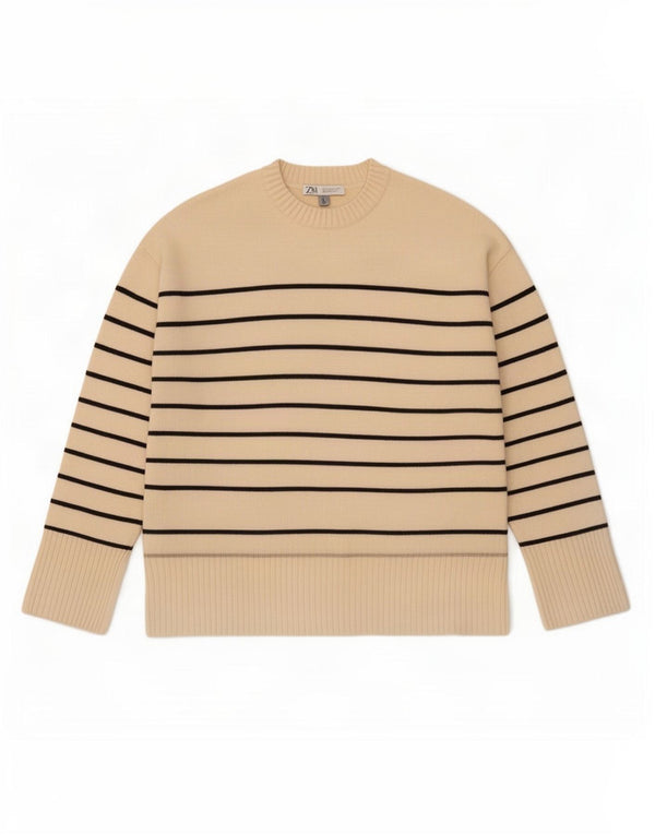 Zara Dame Jumper Sweater UK 10 Small Off White Stribet
