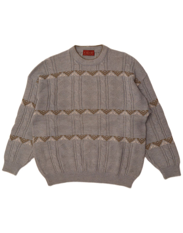 Il Granchio Herre Crew Neck Jumper Sweater Large Blue Fair Isle Wool