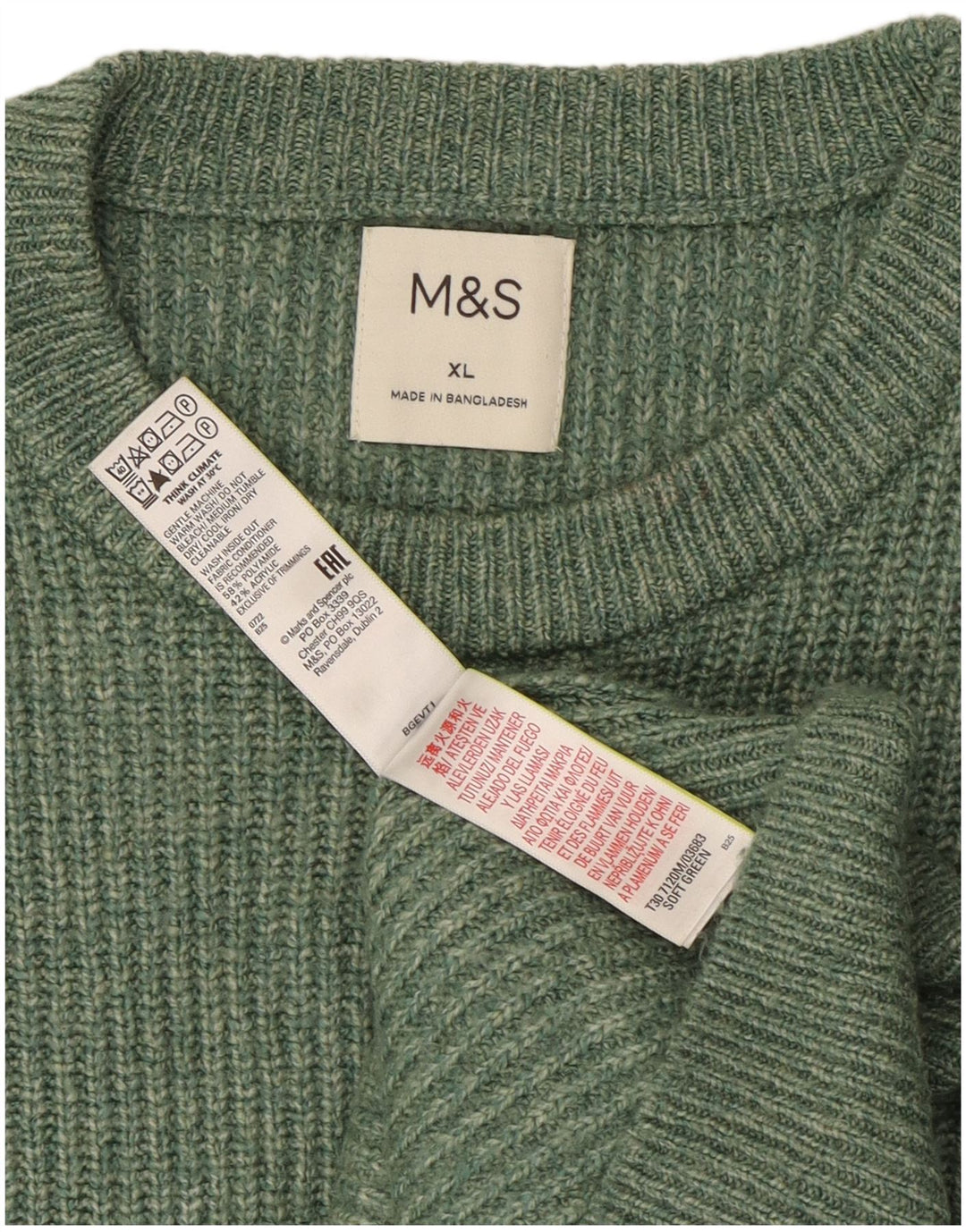 Marks & Spencer Herre sweater med rund hals XL Grøn polyamid