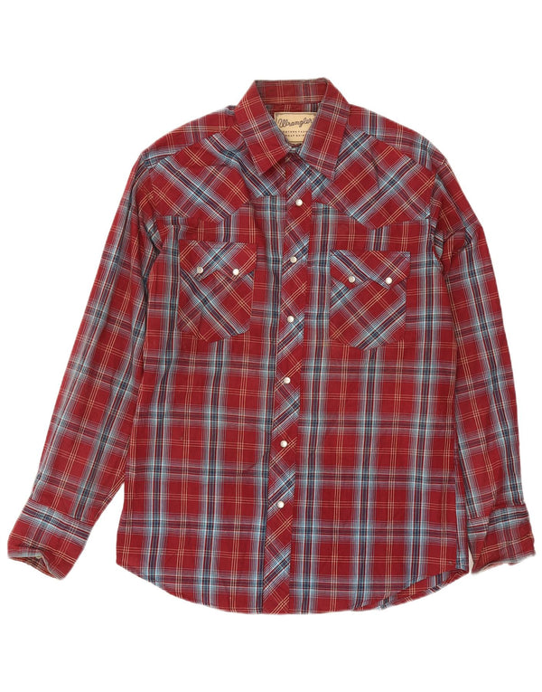 Wrangler Mens Western Shirt Medium Burgundy Check
