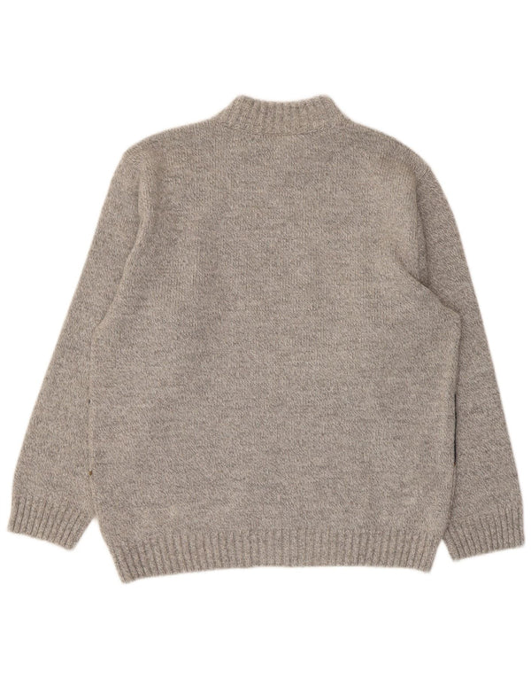 Vintage Womens Turtle Neck Jumper Sweater UK 16 Large Grey Colourblock