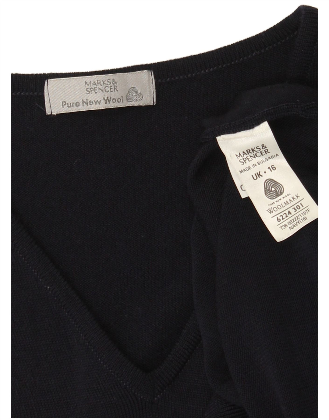 Marks & Spencer Dame V-hals sweater UK 16 Stor marineblå uld
