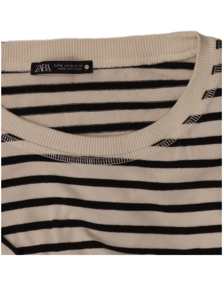 Zara Dame Top Langærmet UK 14 Medium Hvid Stribet Nautical