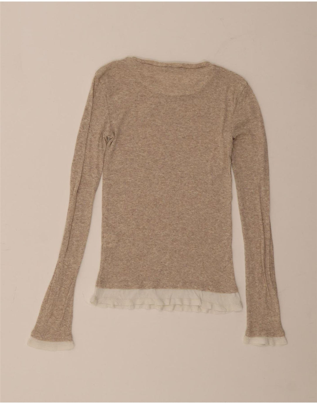 Zara Dame Top Langærmet UK 8 Small Beige Colourblock Bomuld