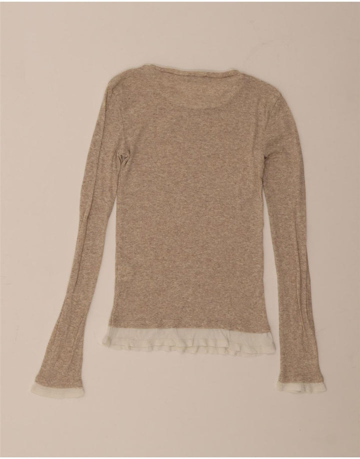 Zara Dame Top Langærmet UK 8 Small Beige Colourblock Bomuld