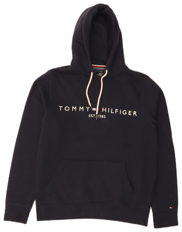 Tommy Hilfiger Mens Graphic Hoodie Jumper Small Navy Blue Cotton