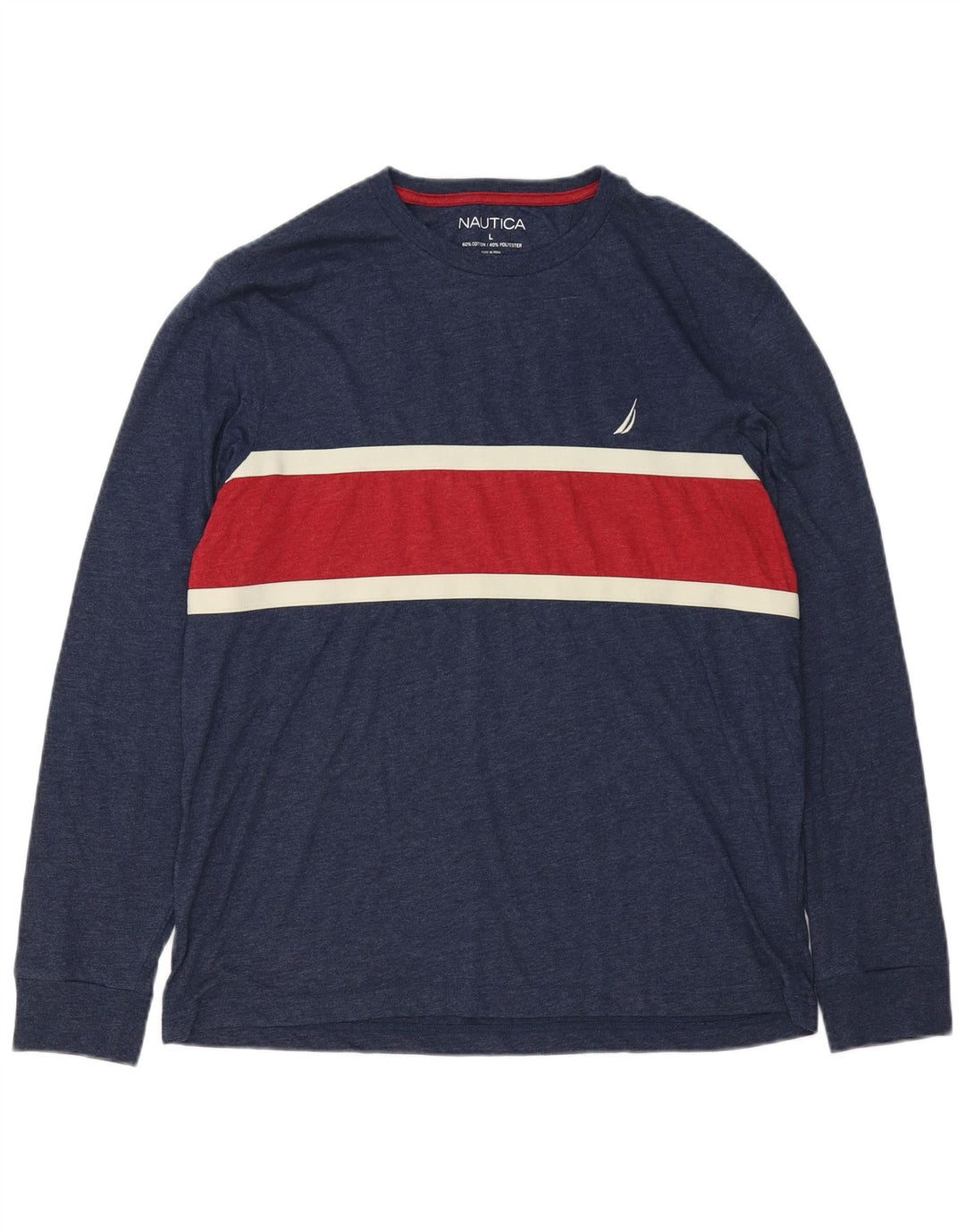 Nautica Herre Top Langærmet Stor Marineblå Colourblock Bomuld