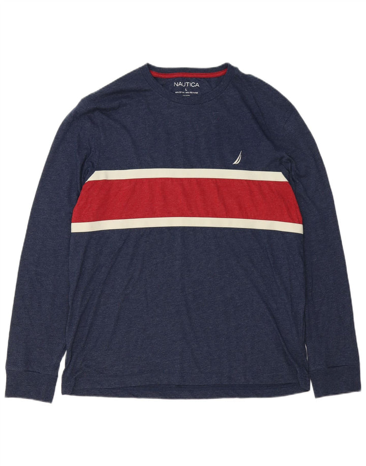 Nautica Herre Top Langærmet Stor Marineblå Colourblock Bomuld