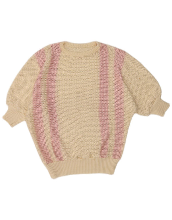 Vintage Dame Boat Neck Jumper Sweater UK 14 Large Off White Stribet